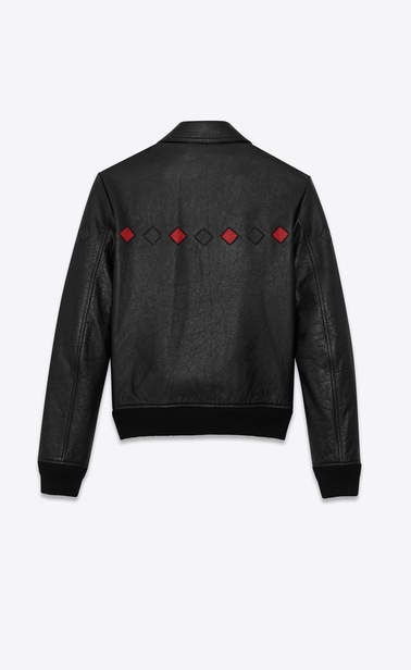 Checked varsity jacket in vintage crinkled leather